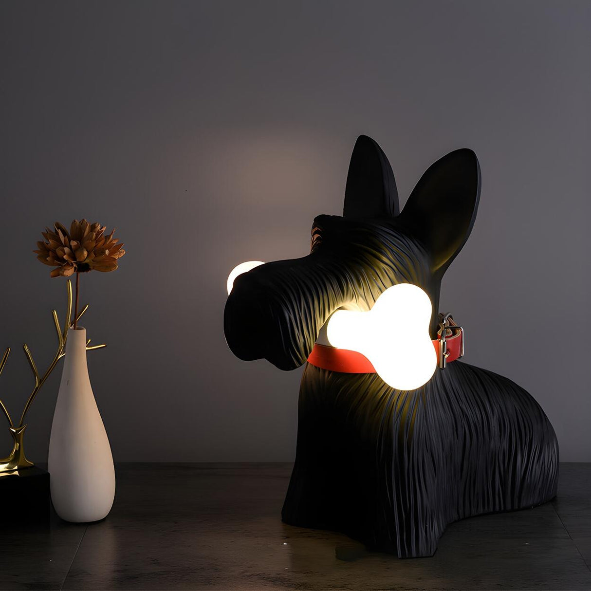 Creative Cute Black Dog Shape Bedroom Resin Table Lamp Image - 1