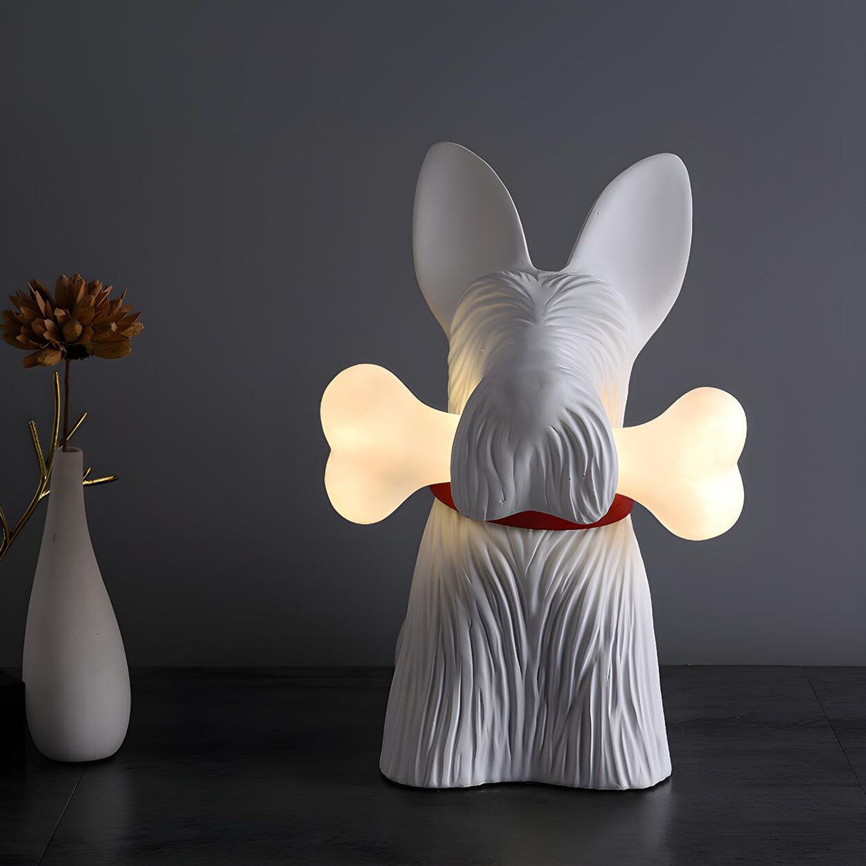 Creative Cute Black Dog Shape Bedroom Resin Table Lamp Image - 3