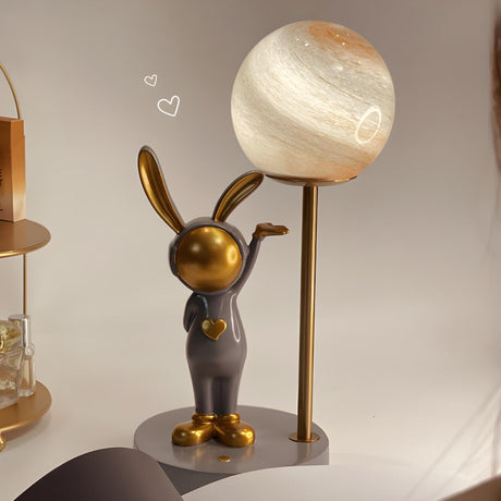 Creative Cute Rabbit Globe Glass Shade Metal Table Lamp Image - 1