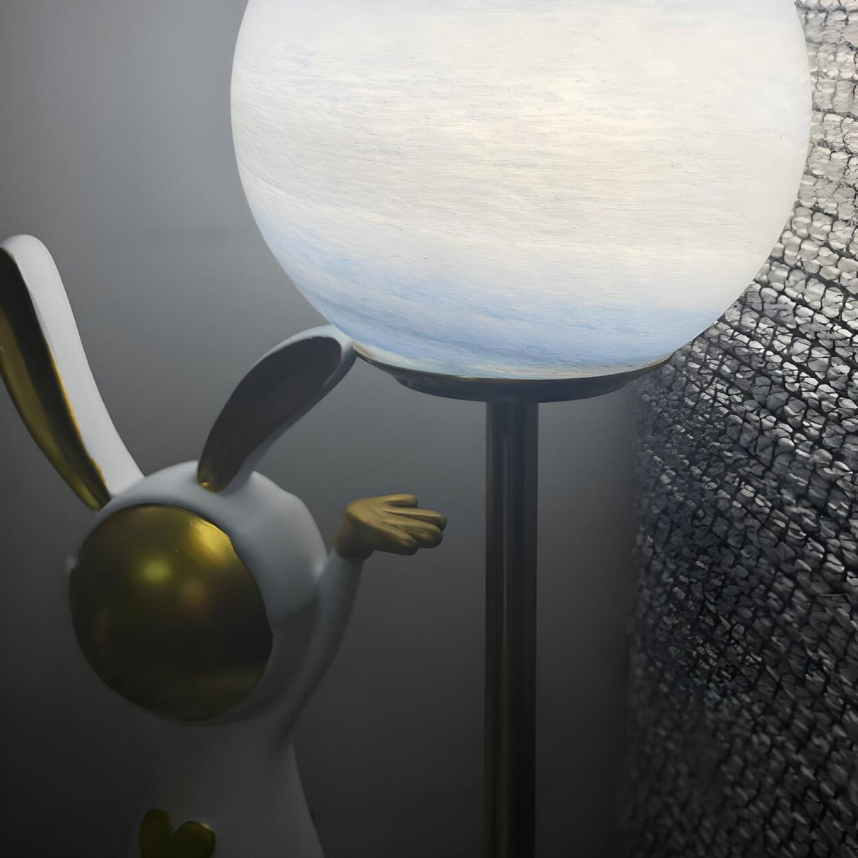 Creative Cute Rabbit Globe Glass Shade Metal Table Lamp Image - 14