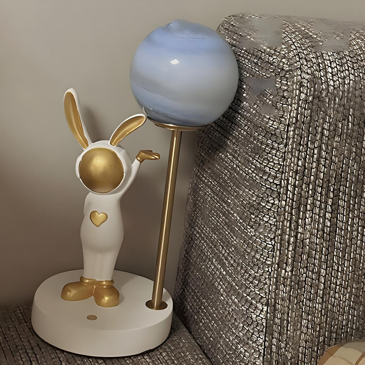 Creative Cute Rabbit Globe Glass Shade Metal Table Lamp Image - 18