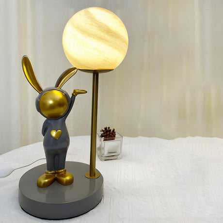 Creative Cute Rabbit Globe Glass Shade Metal Table Lamp Image - 2