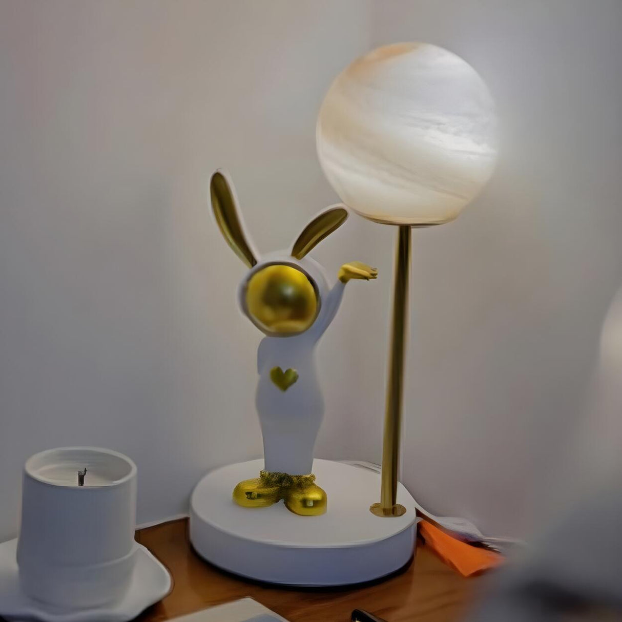 Creative Cute Rabbit Globe Glass Shade Metal Table Lamp Image - 21