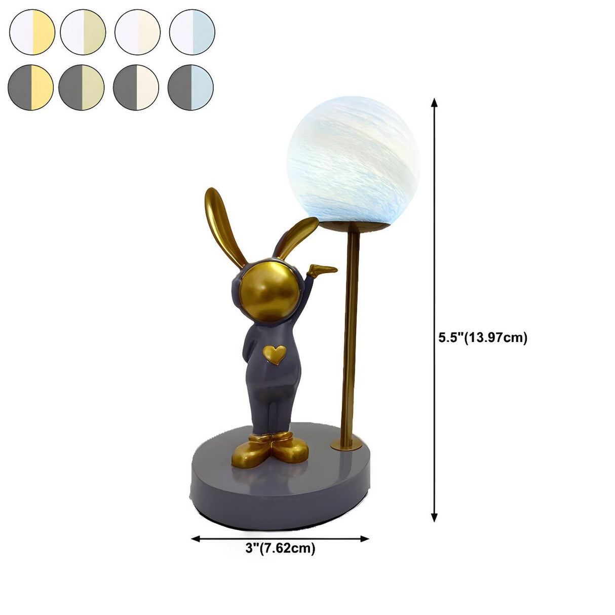 Creative Cute Rabbit Globe Glass Shade Metal Table Lamp 