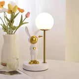 Creative Cute Rabbit Globe Glass Shade Metal Table Lamp Image - 3