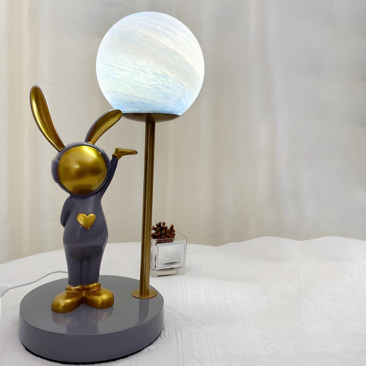 Creative Cute Rabbit Globe Glass Shade Metal Table Lamp Image - 4