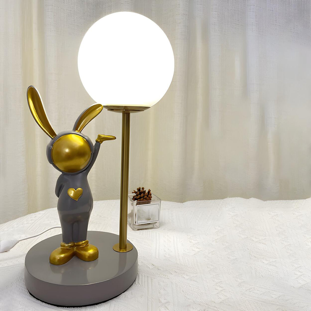 Creative Cute Rabbit Globe Glass Shade Metal Table Lamp Image - 5