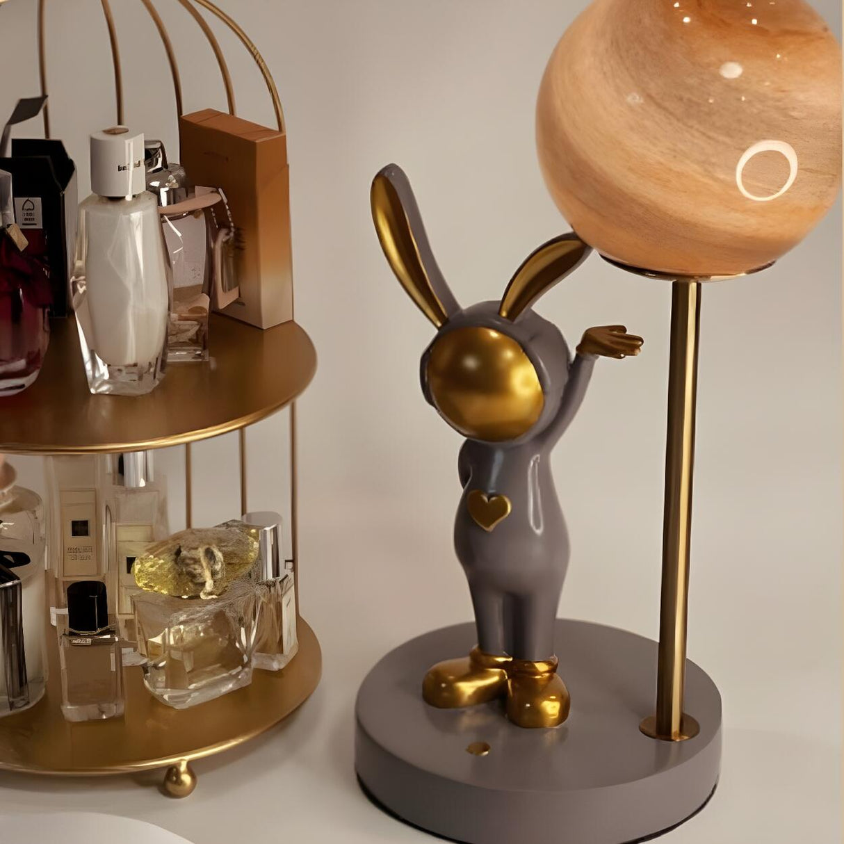 Creative Cute Rabbit Globe Glass Shade Metal Table Lamp Image - 6