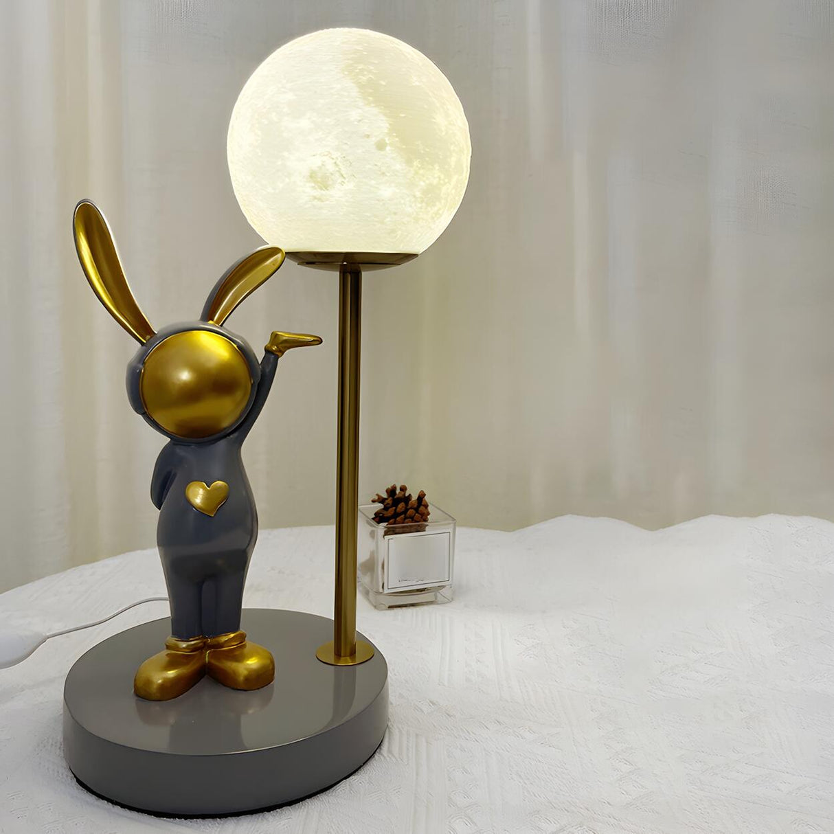 Creative Cute Rabbit Globe Glass Shade Metal Table Lamp Image - 8