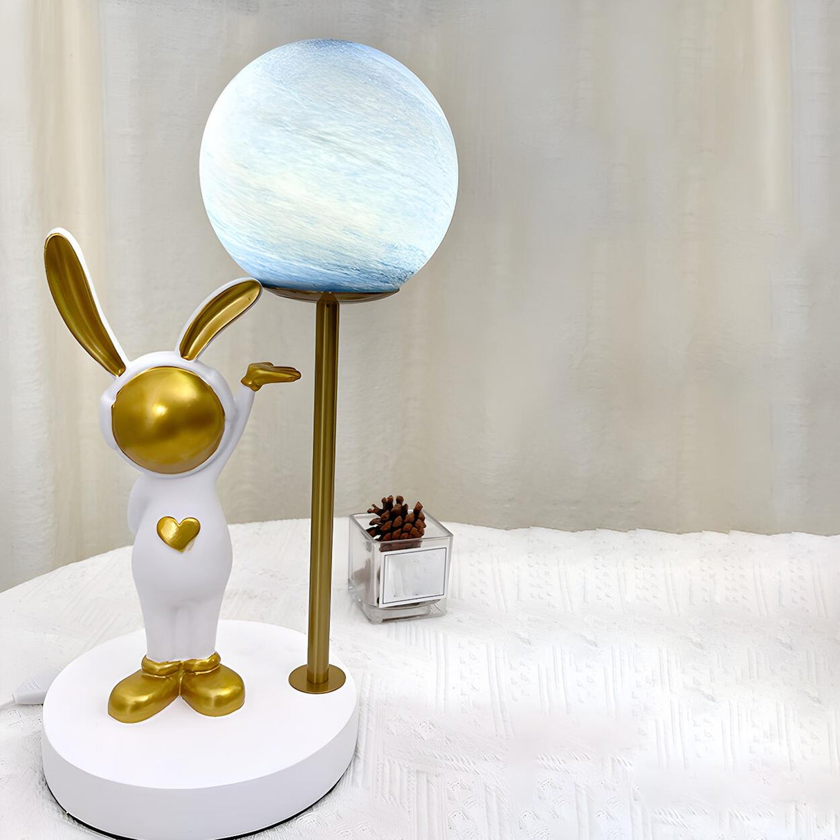 Creative Cute Rabbit Globe Glass Shade Metal Table Lamp Image - 9