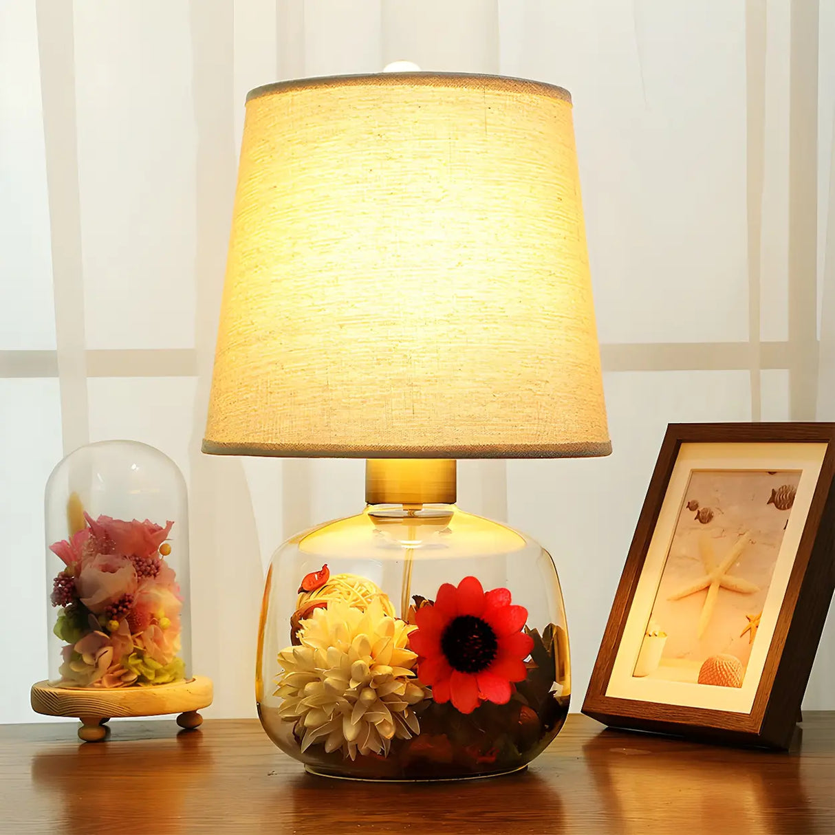 Creative Fabric Geometric Decor Floral Base Table Lamp Image - 10