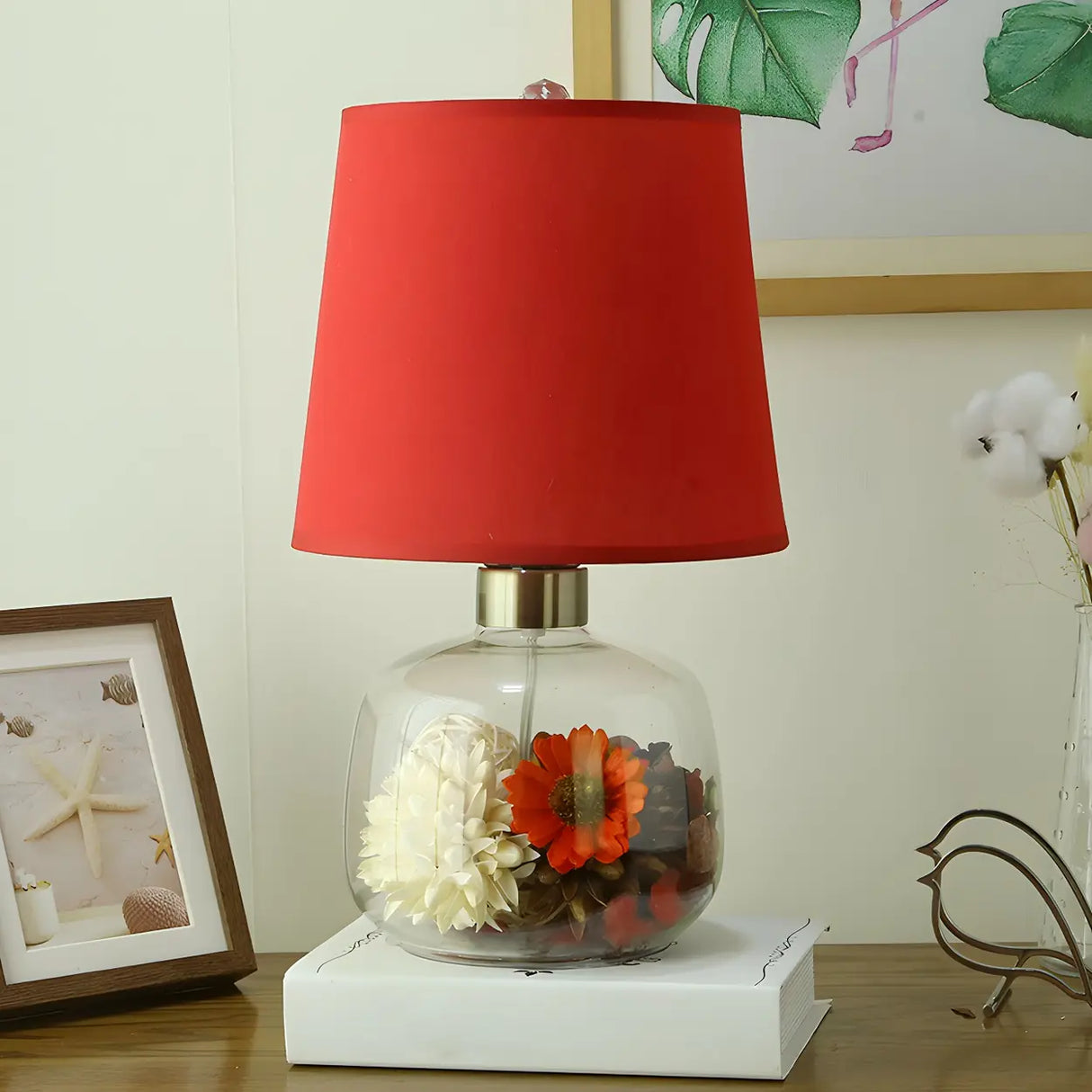 Creative Fabric Geometric Decor Floral Base Table Lamp Image - 7