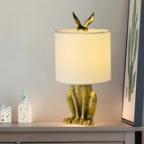 Creative Fabric Shade Rabbit Resin Bedside Table Lamp Image - 2