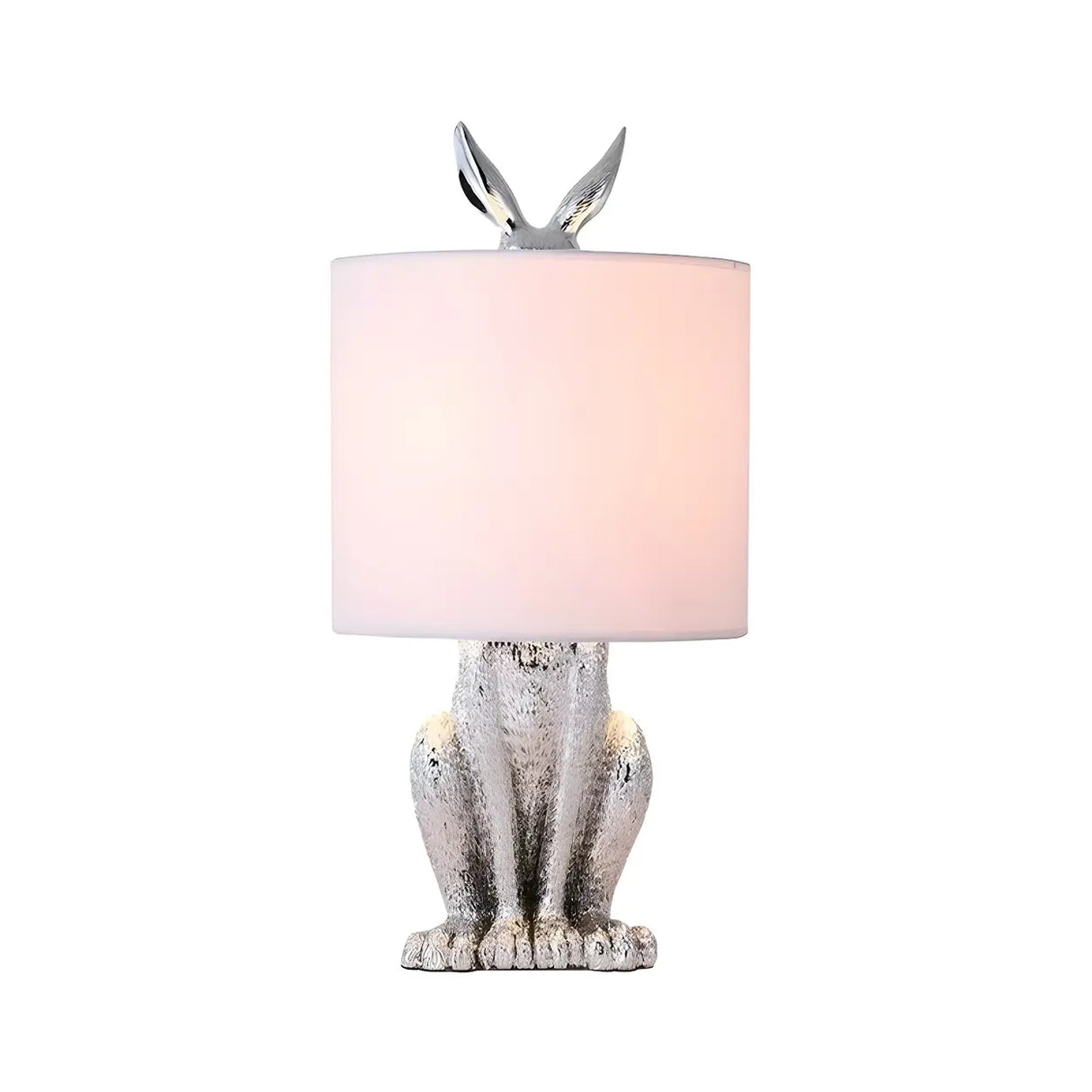 Creative Fabric Shade Rabbit Resin Bedside Table Lamp Image - 5