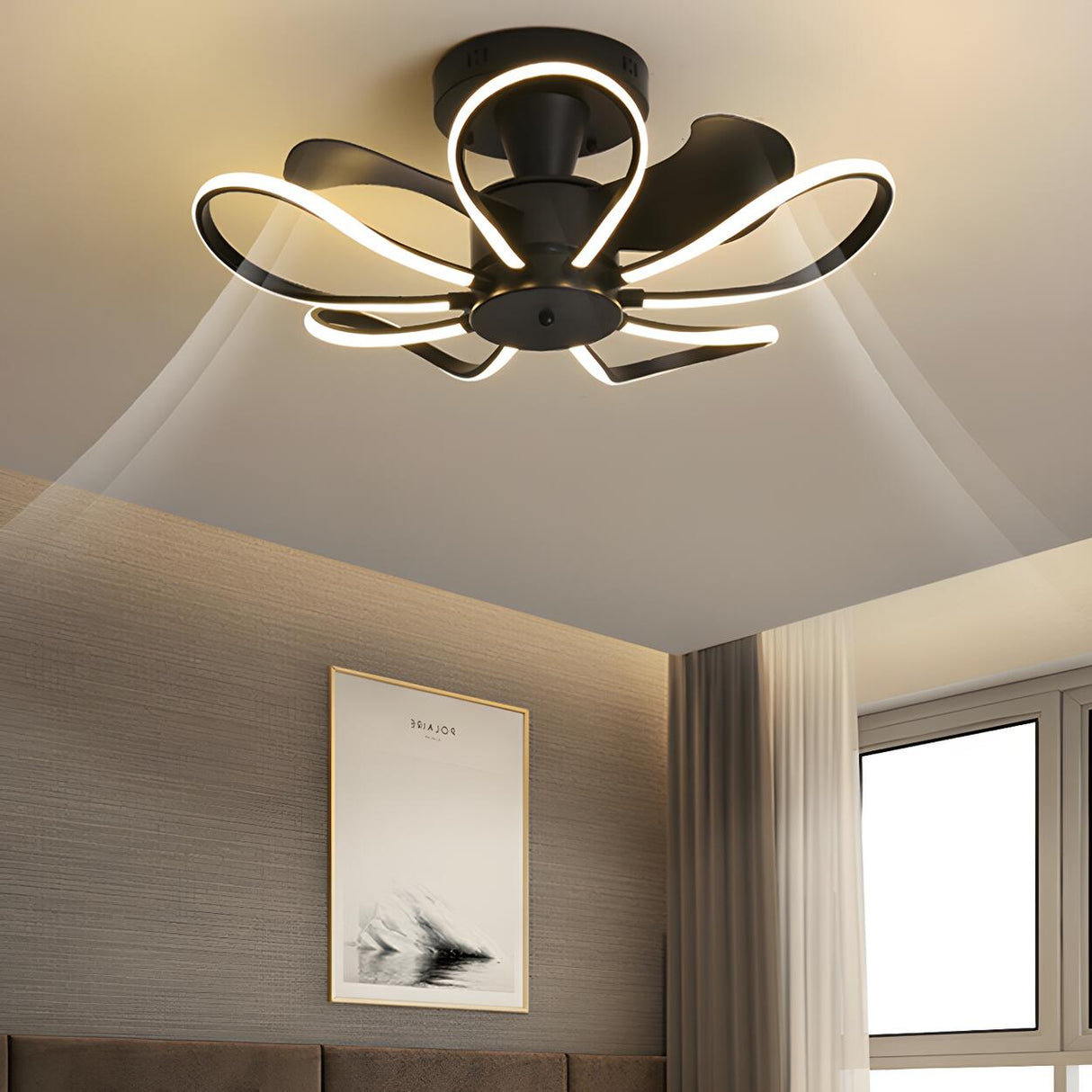 Creative Flower Metal Frame Ceiling Fan with LED Light Image - 15