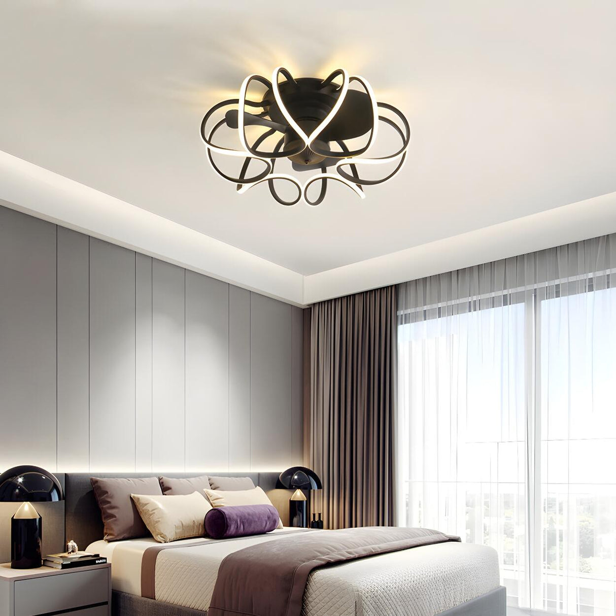 Creative Flower Metal Frame Ceiling Fan with LED Light Image - 16