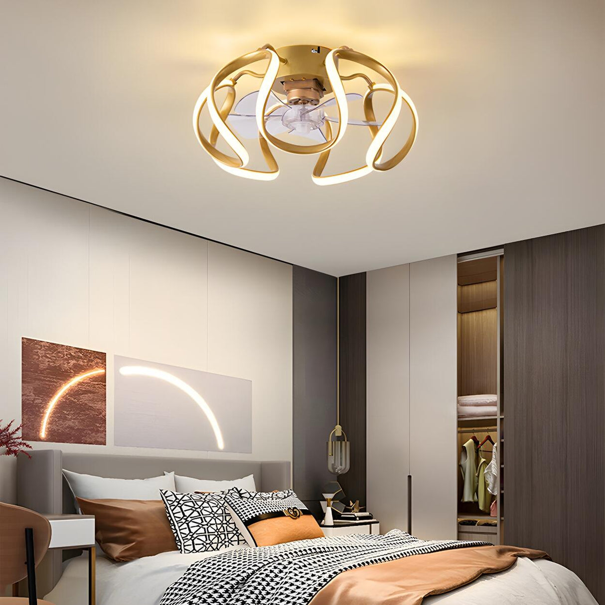 Creative Flower Metal Frame Ceiling Fan with LED Light Image - 5