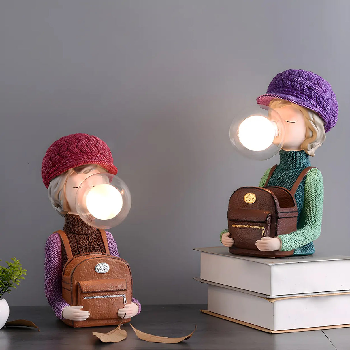 Creative Globe Glass Girl Figurine Resin Table Lamp Image - 1