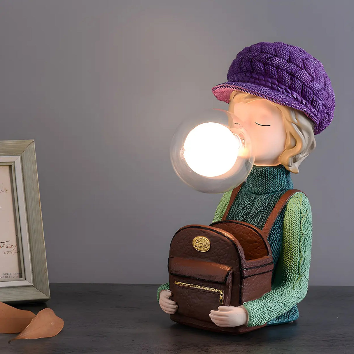 Creative Globe Glass Girl Figurine Resin Table Lamp Image - 15