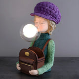 Creative Globe Glass Girl Figurine Resin Table Lamp Image - 3