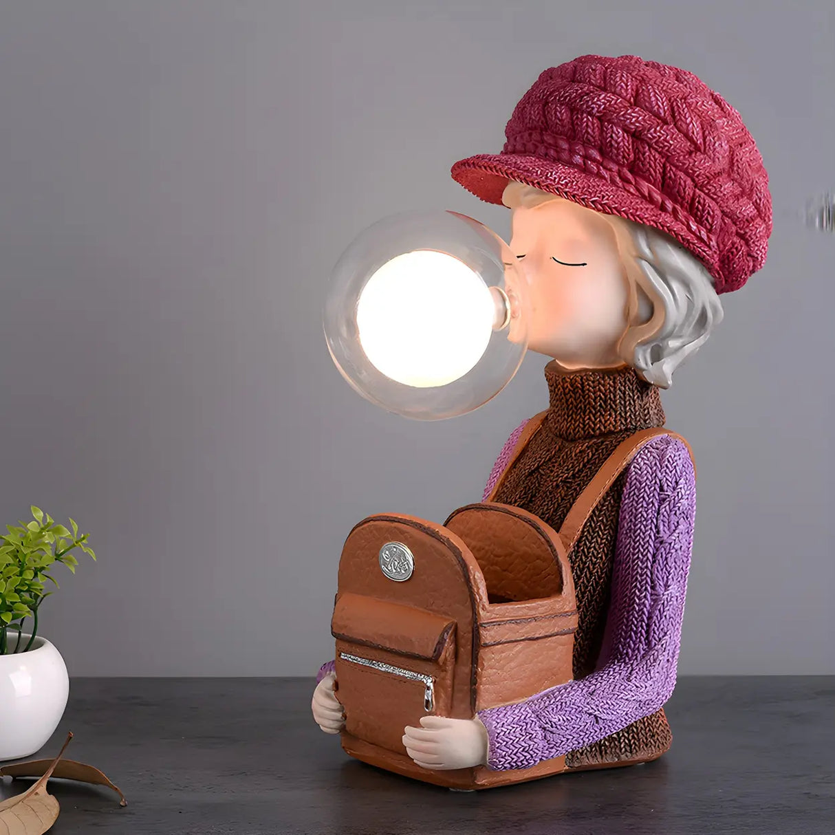 Creative Globe Glass Girl Figurine Resin Table Lamp Image - 4