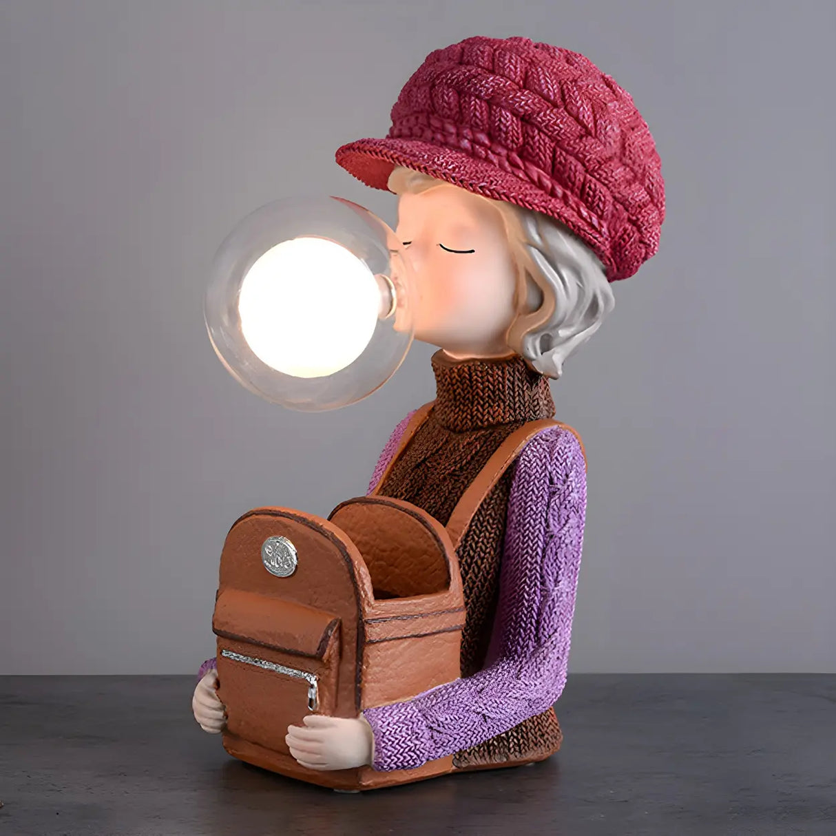 Creative Globe Glass Girl Figurine Resin Table Lamp Image - 5