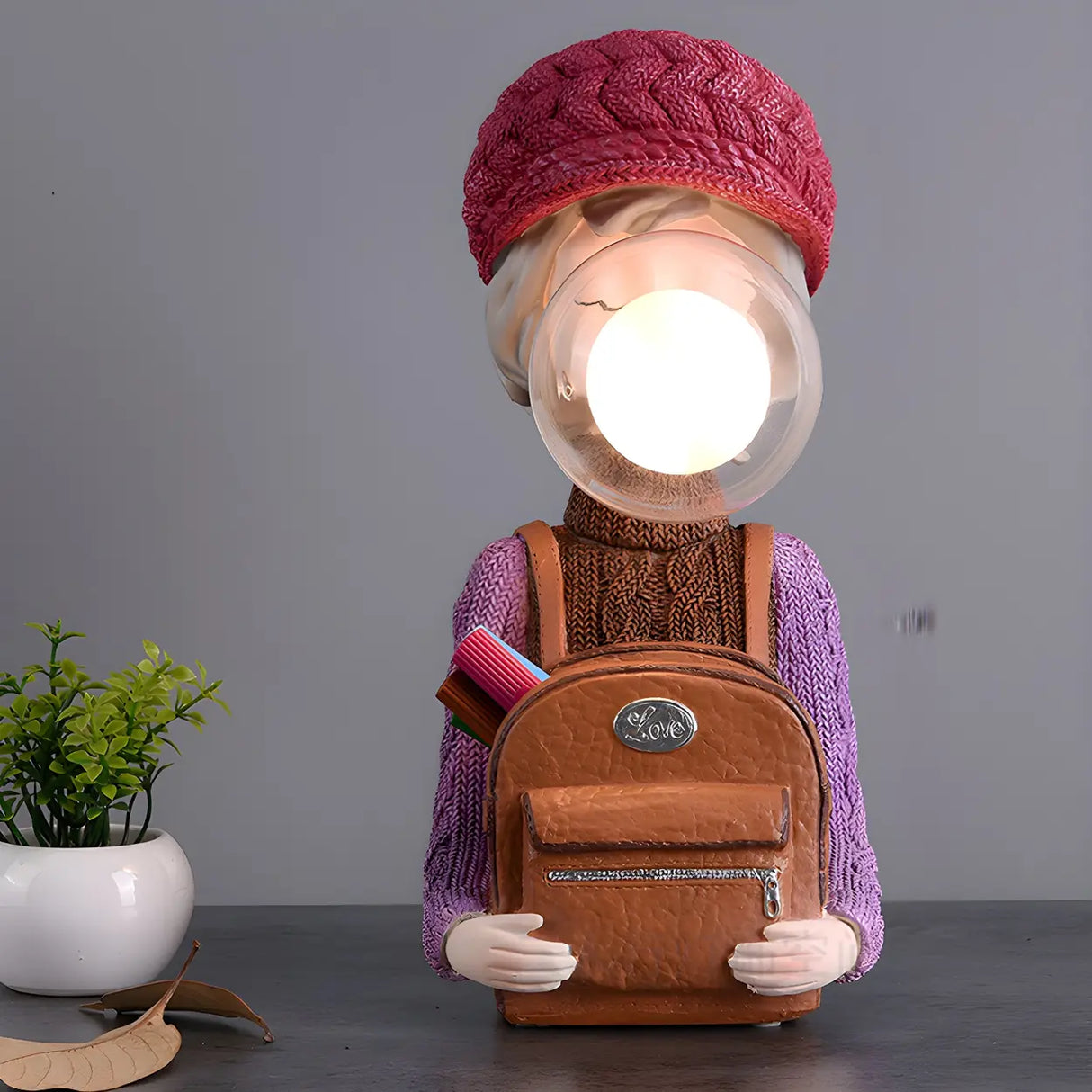 Creative Globe Glass Girl Figurine Resin Table Lamp Image - 7