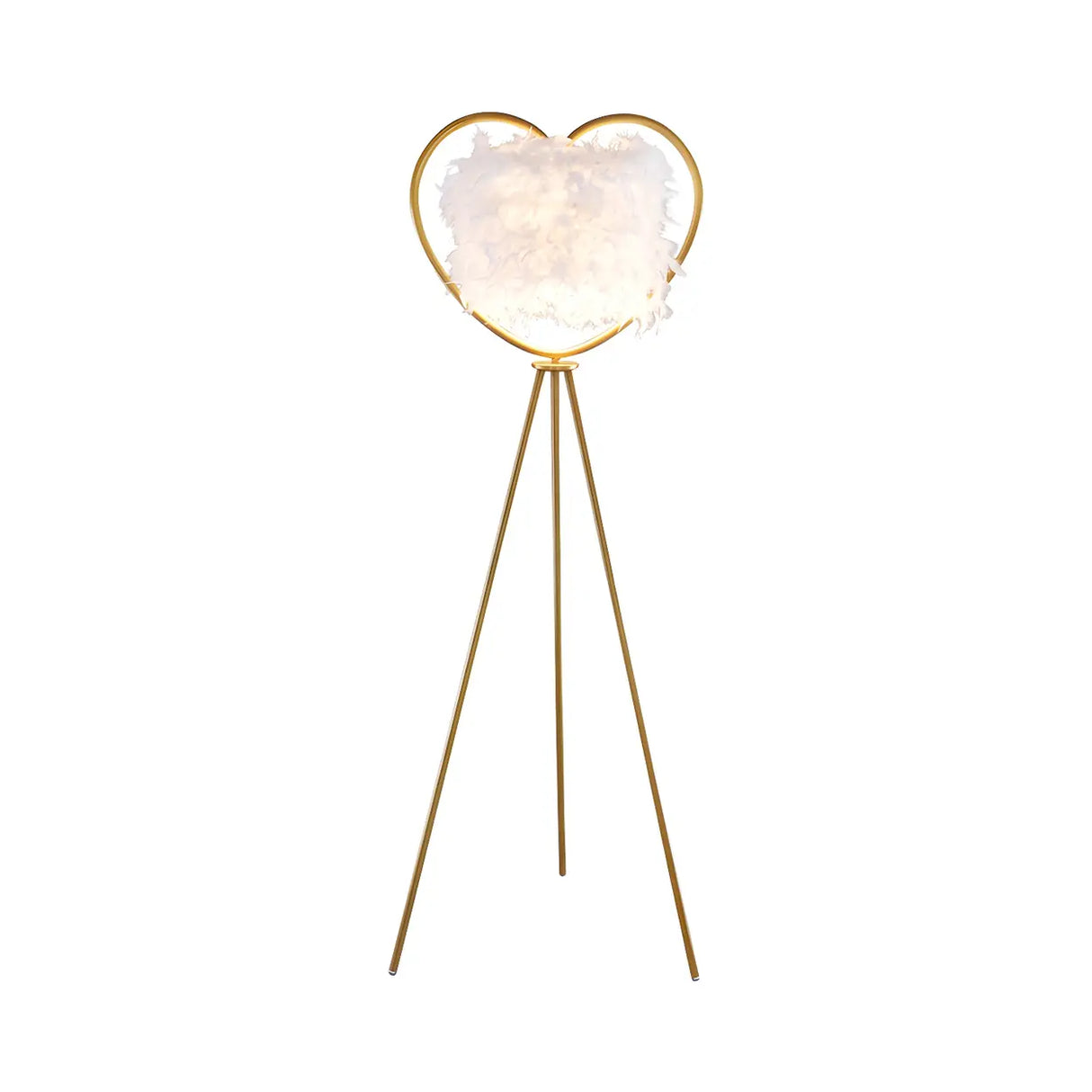 Creative Gold Heart Tripod Feather and Metal Floor Lamp Image - 2