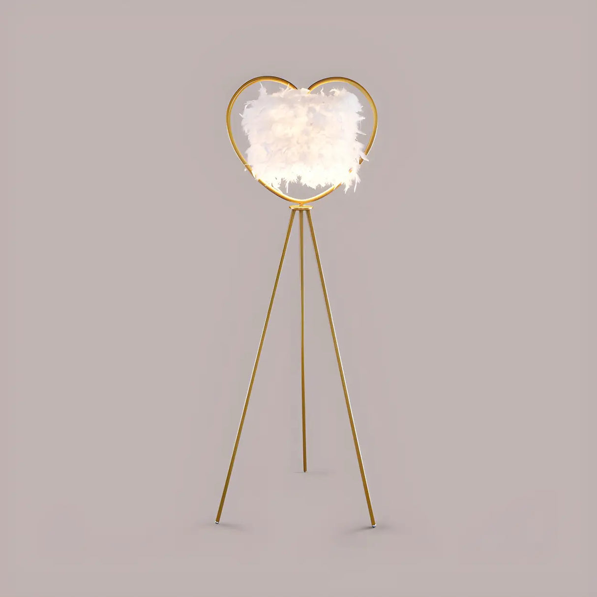 Creative Gold Heart Tripod Feather and Metal Floor Lamp Image - 3