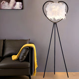 Creative Gold Heart Tripod Feather and Metal Floor Lamp Image - 5