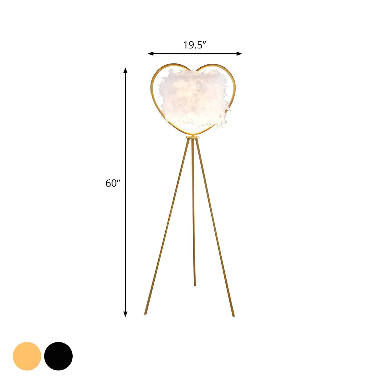 Creative Gold Heart Tripod Feather and Metal Floor Lamp 