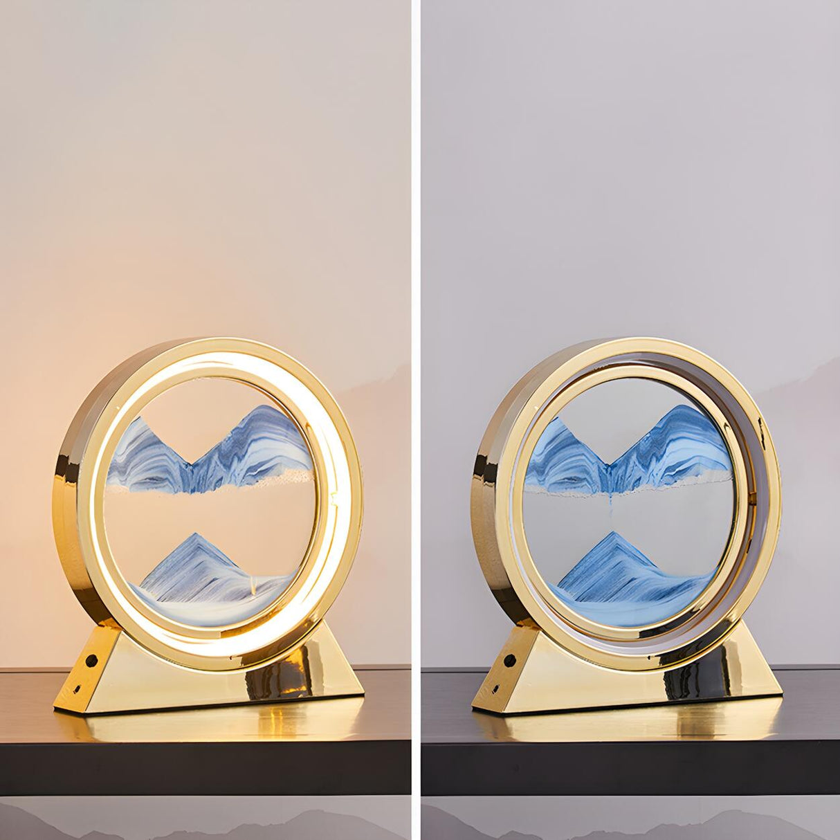 Creative Golden Sand Art LED Circular Decor Table Lamp Image - 11