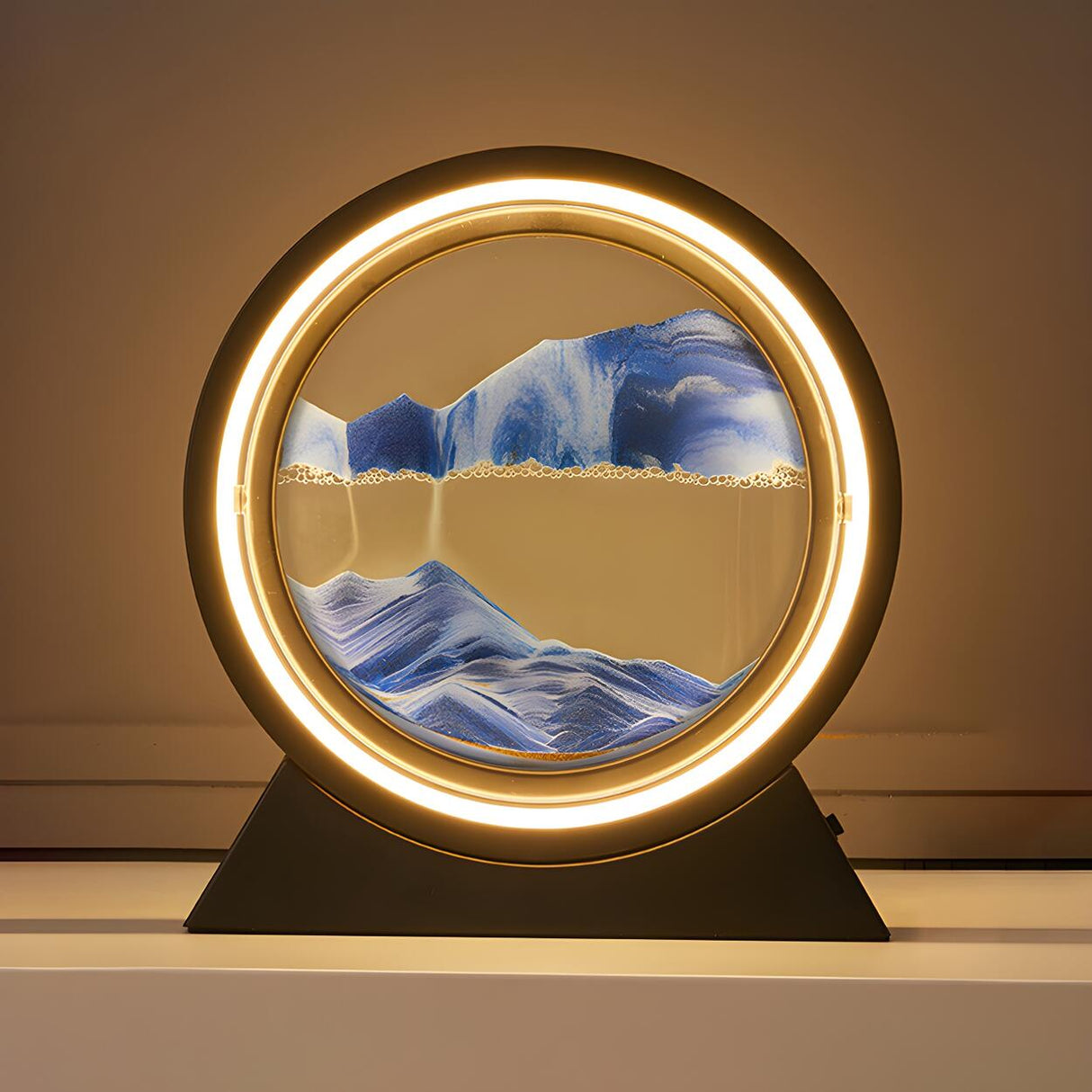 Creative Golden Sand Art LED Circular Decor Table Lamp Image - 16