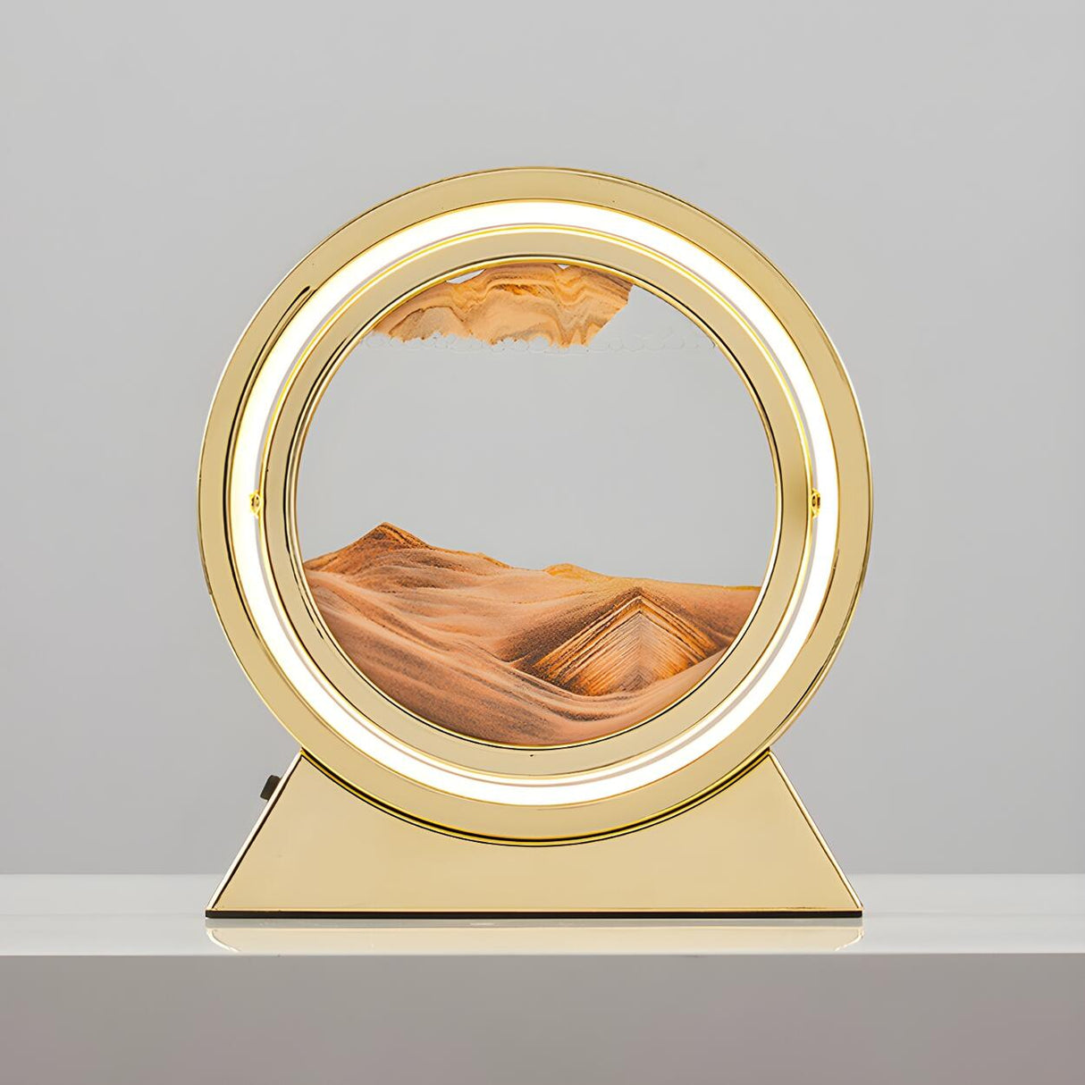 Creative Golden Sand Art LED Circular Decor Table Lamp Image - 2