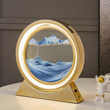 Creative Golden Sand Art LED Circular Decor Table Lamp Image - 4