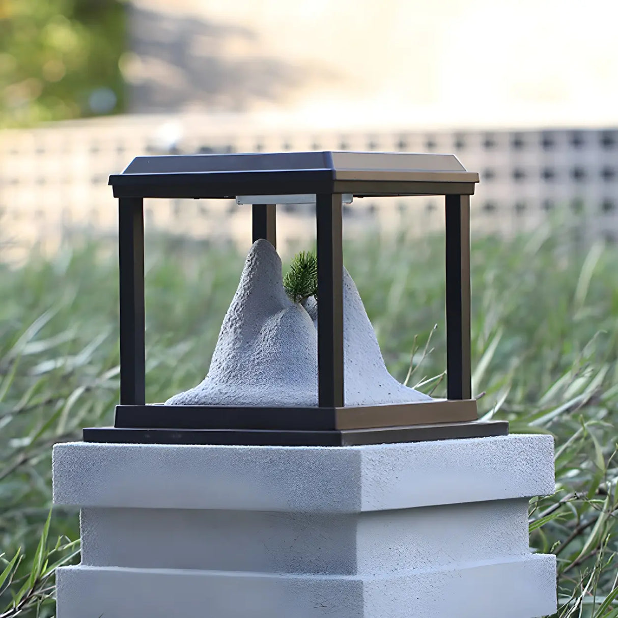 Creative Gray Hill Decor Square Garden Outdoor Table Lamp Image - 4