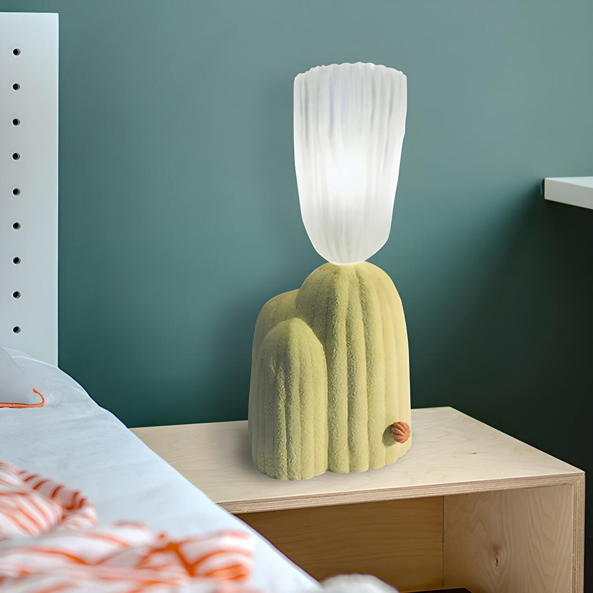 Creative Green Cactus Glass Shade Resin Table Lamp Image - 1