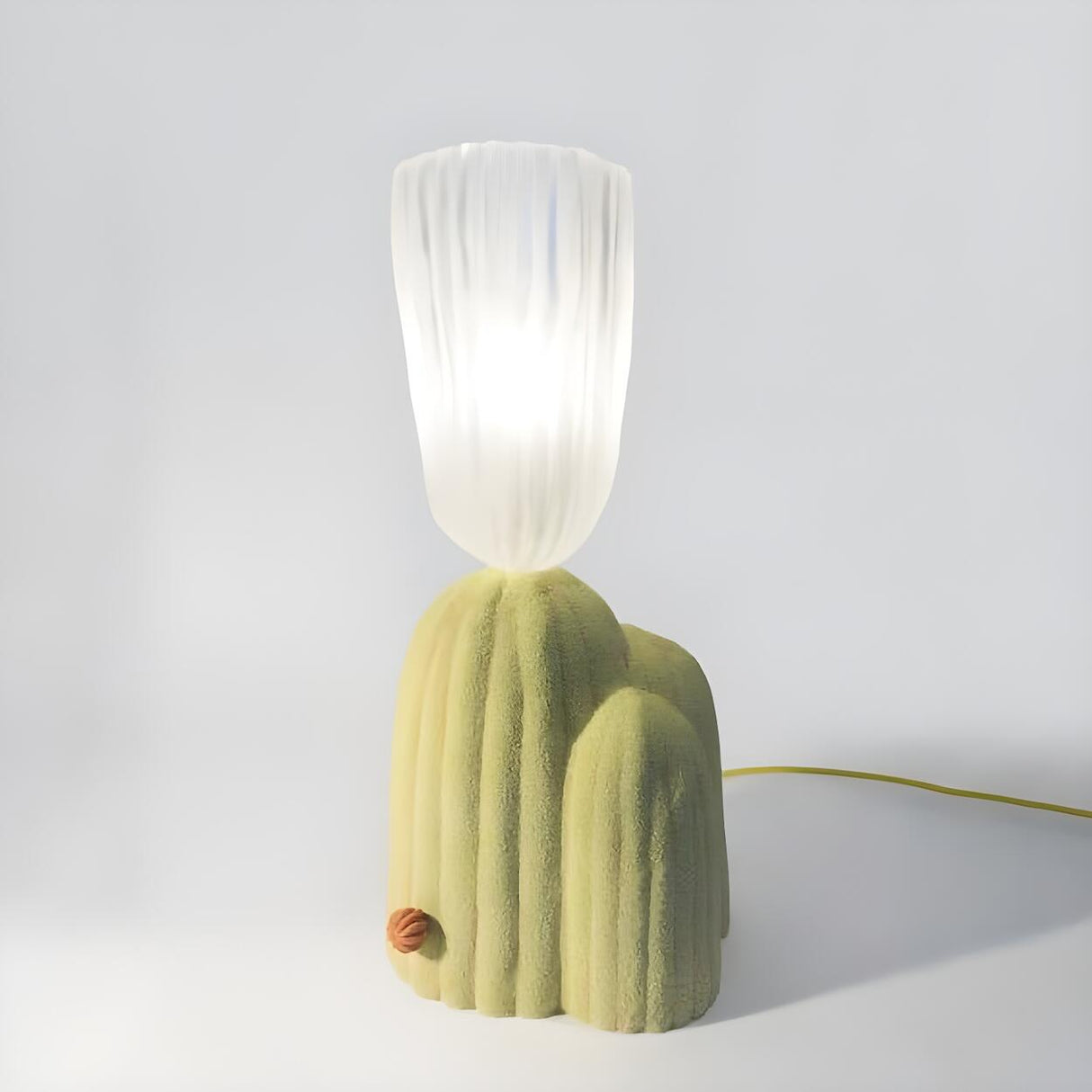 Creative Green Cactus Glass Shade Resin Table Lamp Image - 6