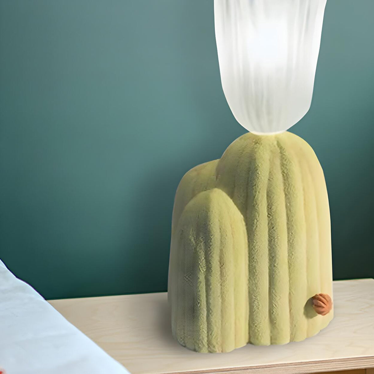 Creative Green Cactus Glass Shade Resin Table Lamp Image - 7