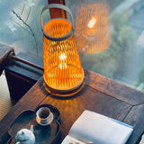 Creative Hand-Woven Bamboo Cage Shade Wooden Table Lamp Image - 4