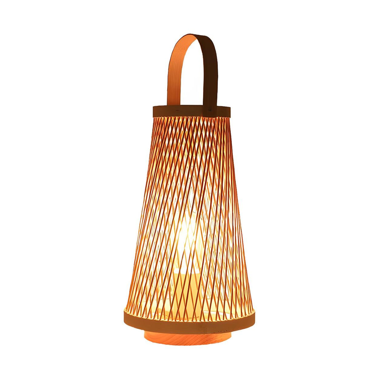 Creative Hand-Woven Bamboo Cage Shade Wooden Table Lamp Image - 5