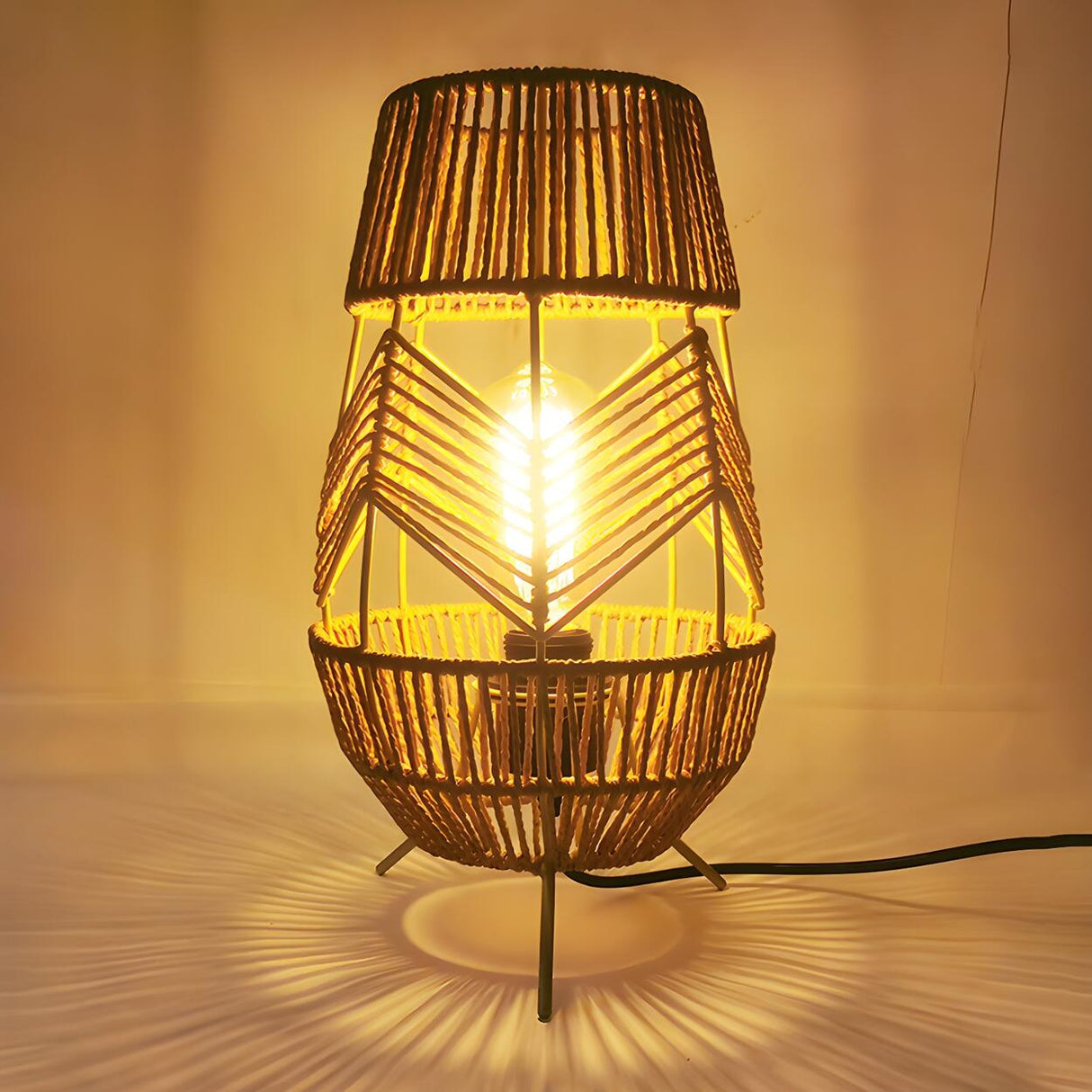 Creative Hand-Woven Unique Rope Shade Decor Table Lamp Image - 1