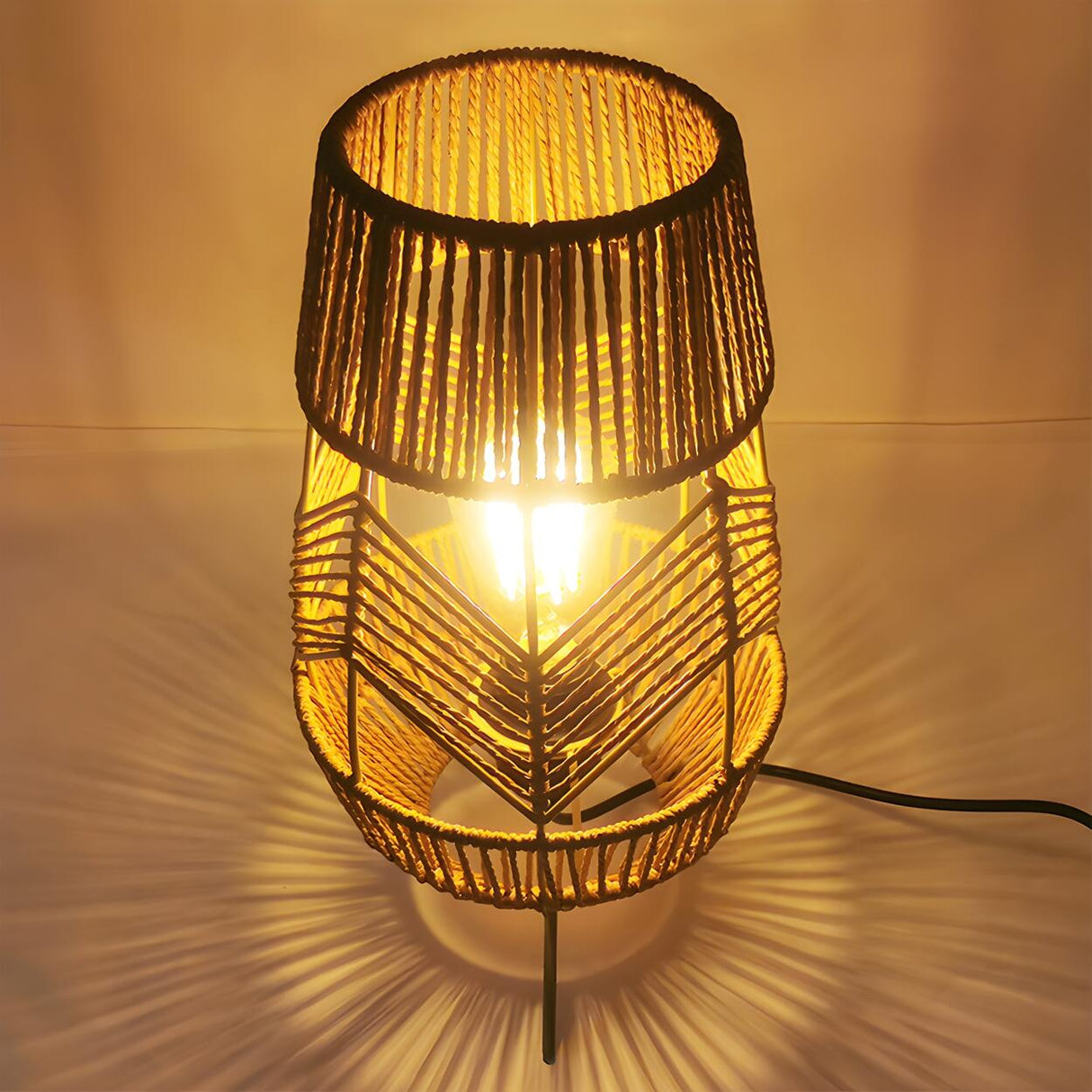 Creative Hand-Woven Unique Rope Shade Decor Table Lamp Image - 2