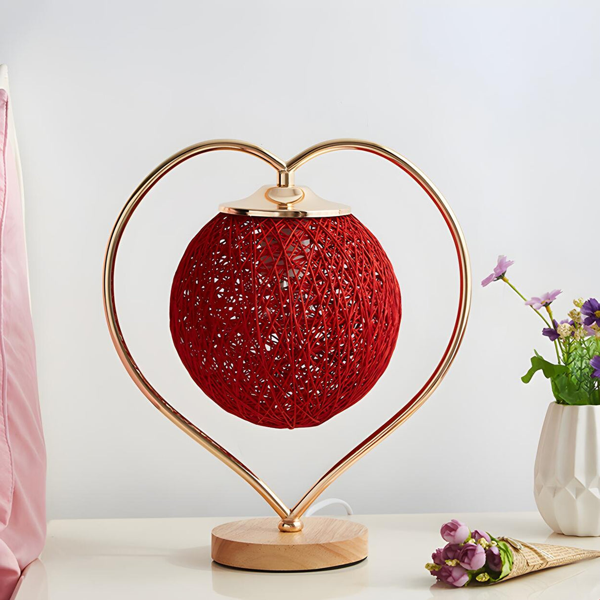 Creative Heart Red Woven Ball Modern Decor Table Lamp Image - 20