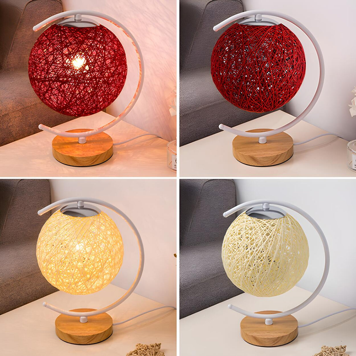 Creative Heart Red Woven Ball Modern Decor Table Lamp Image - 21