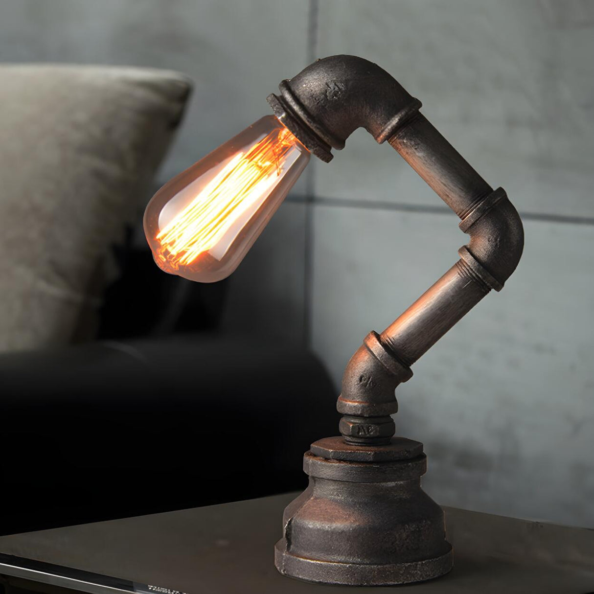 Creative Industrial Water Pipe Decor Metal Table Lamp Image - 1