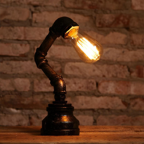 Creative Industrial Water Pipe Decor Metal Table Lamp Image - 2