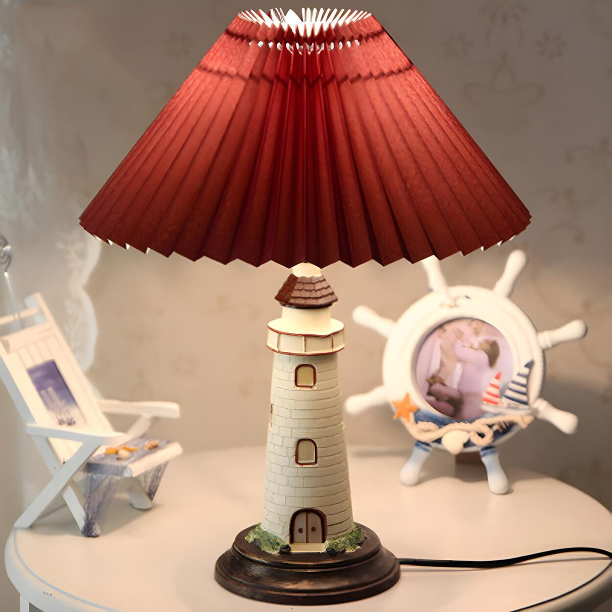 Creative Kids Pleated Lighthouse Pedestal Table Lamp Image - 3