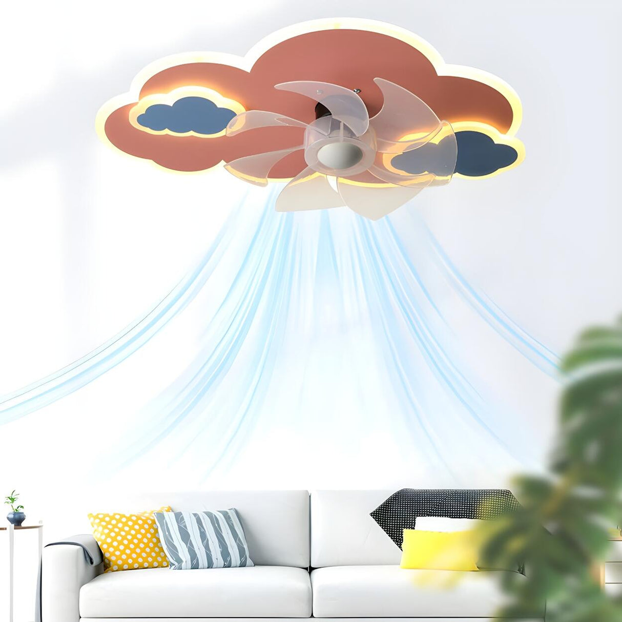 Creative Kids Room Flush Mount Cloud Ceiling Fan Light Image - 21