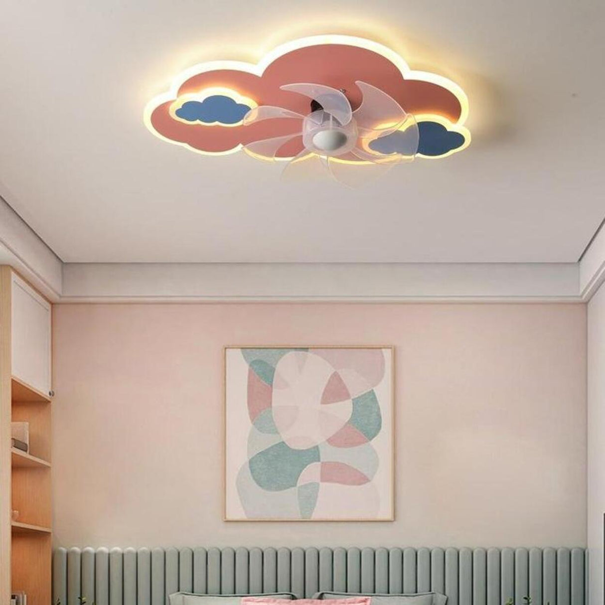 Creative Kids Room Flush Mount Cloud Ceiling Fan Light Image - 3